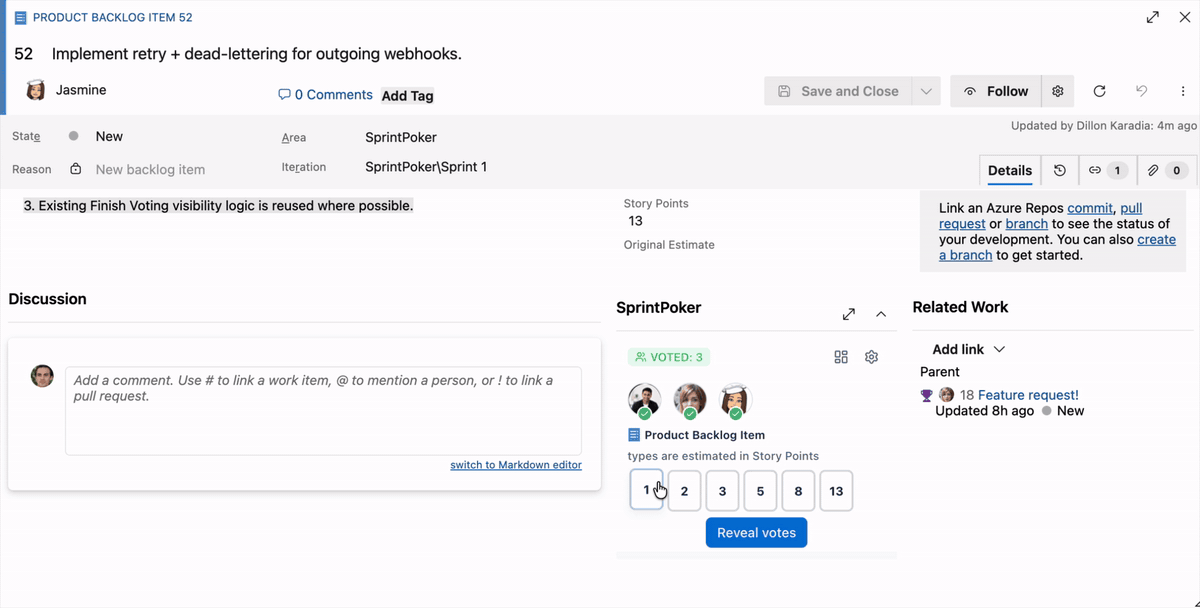 Quick estimation from Azure DevOps work item details