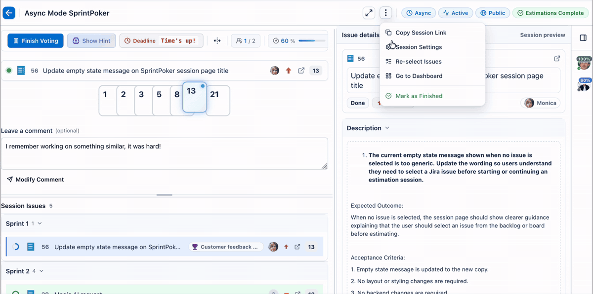 Work item context panel